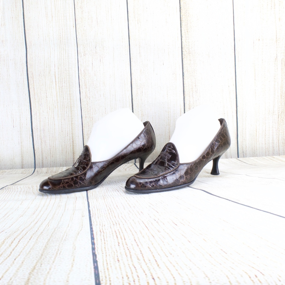 Stuart Weitzman Brown Loafer Leather Heels Size 9 - Picture 3 of 8